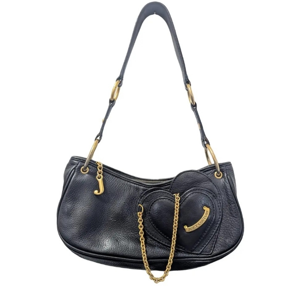 Vintage Y2K Rare Juicy Couture Black Baguette Leather Shoulder Bag